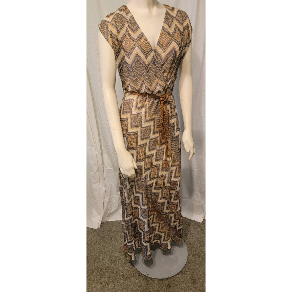 Anthropologie Willow And Clay Maxi Dress XS Tribal Geometric Print belted‎